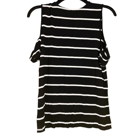 Bebe Striped Black/White Y2K Cut Out Rhinestone Baby Tee - Picture 4 of 5